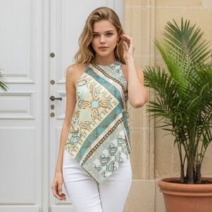 bishop + young  Corsica Halter Top Seaglass Paisley Print Size Small